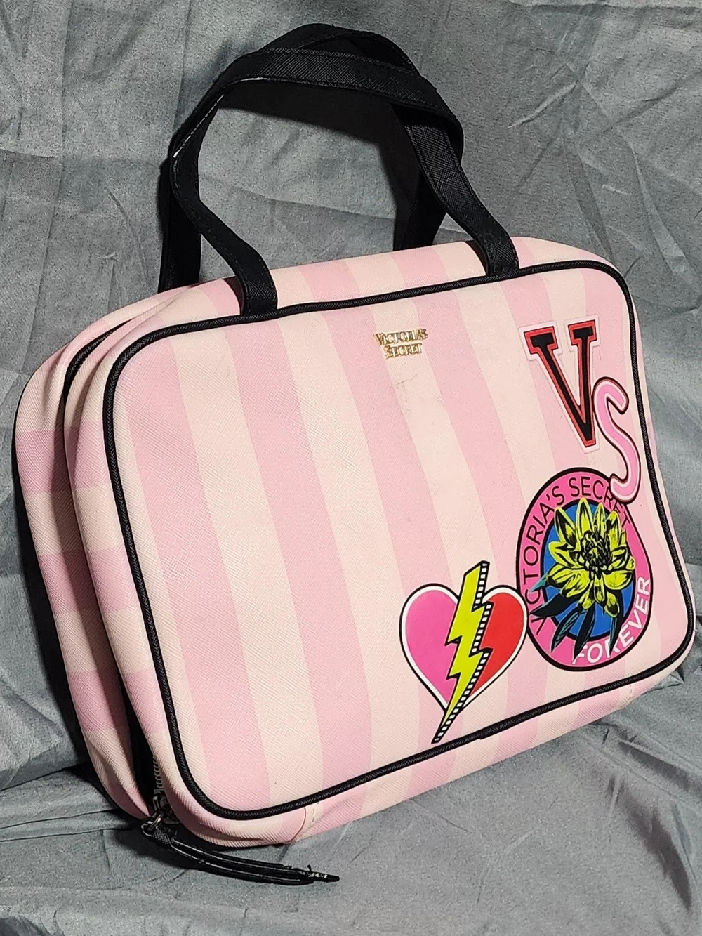 Victoria's Secret VS Patch Jetsetter Pink Travel Case Makeup Bag Cosmetic Bag